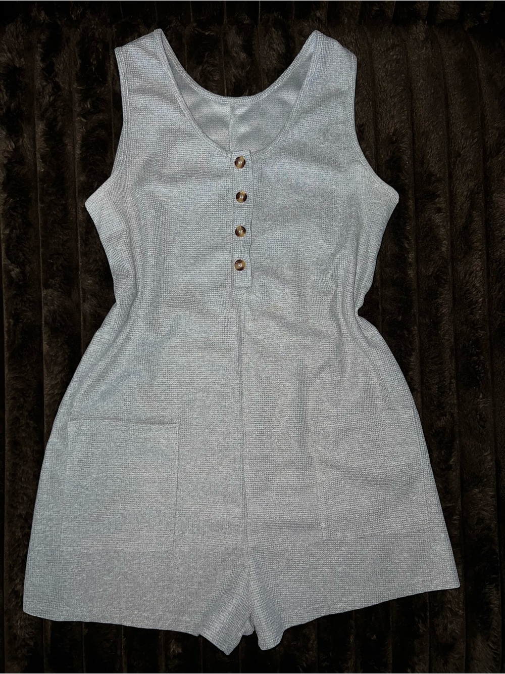 Sleeveless Knit Romper with Button Placket - Light Heather Gray